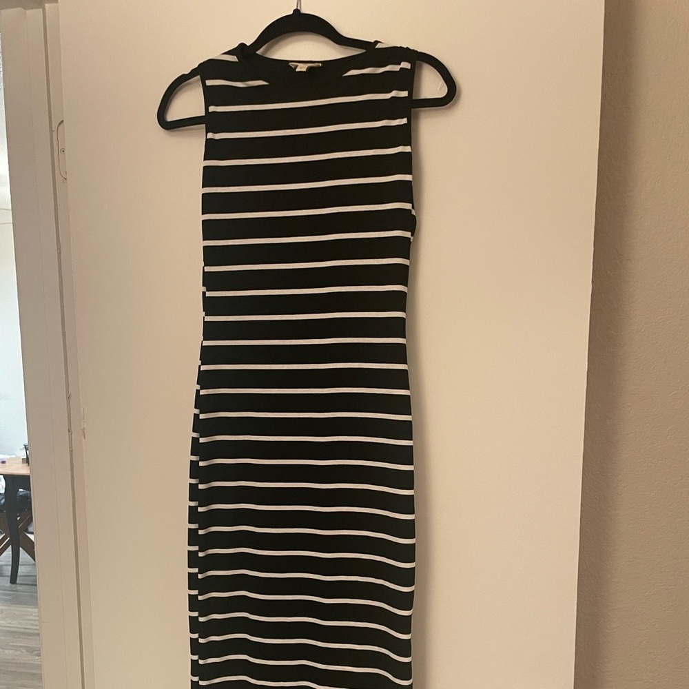 See You Monday Black and White Stripe Maxi Dress Fully Lined